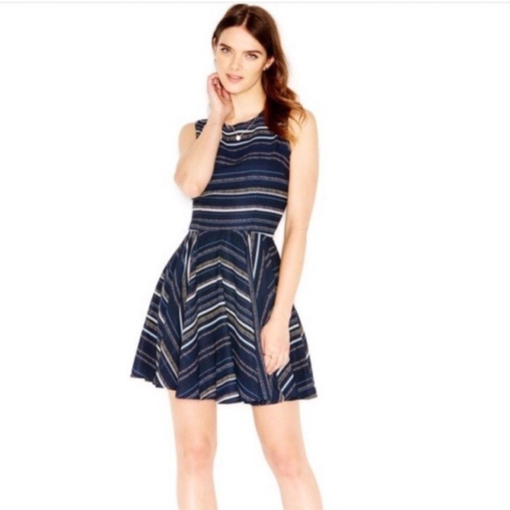 Maison Jules Navy and White Striped Sleeveless Mini Dress Sz S (DJ4)